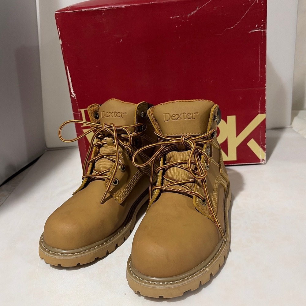 Dexter Mens Work Boots Tan Steel Safety Toe Oil Resistant Skid Resistant Size 6